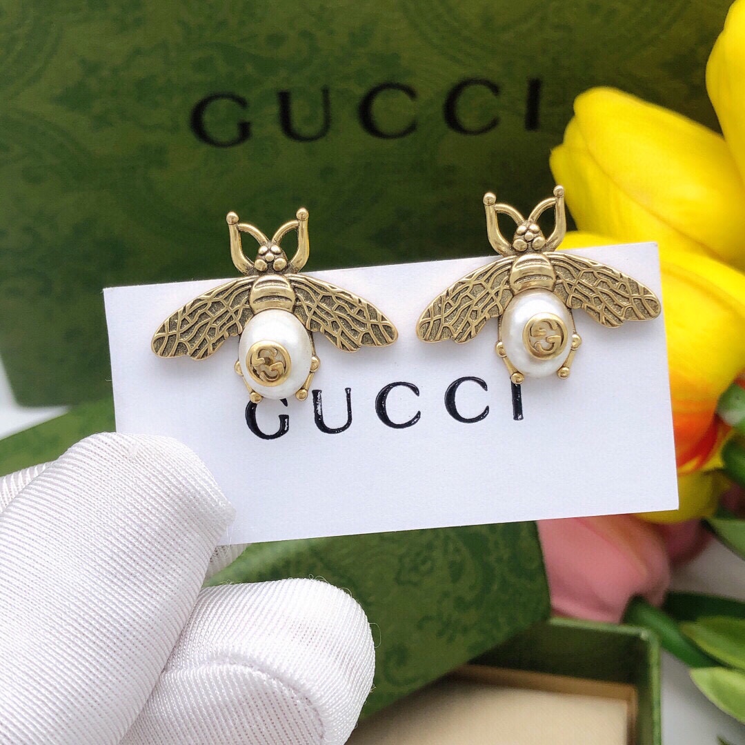 Gucci Jewelry Earring Little Bee wings inlaid with white crystal