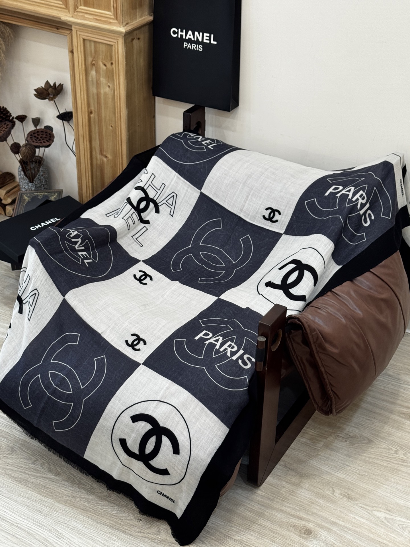 Chanel Scarf Double-Sided Floral Scarf Cashmere 100*200cm Accessories