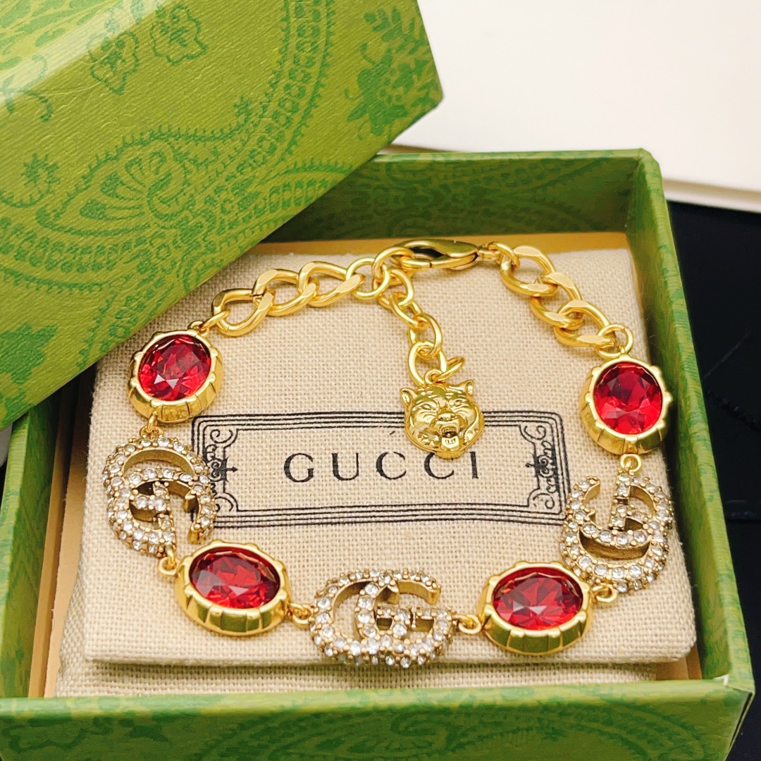 Gucci Jewelry Bracelets  Double Diamond G Red Bracelet