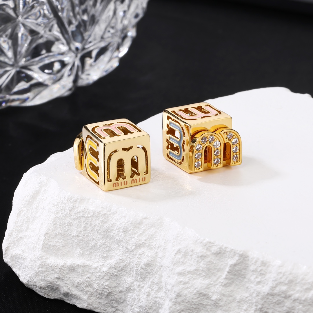Miu Miu Jewelry Earring Small Square Letter Metal