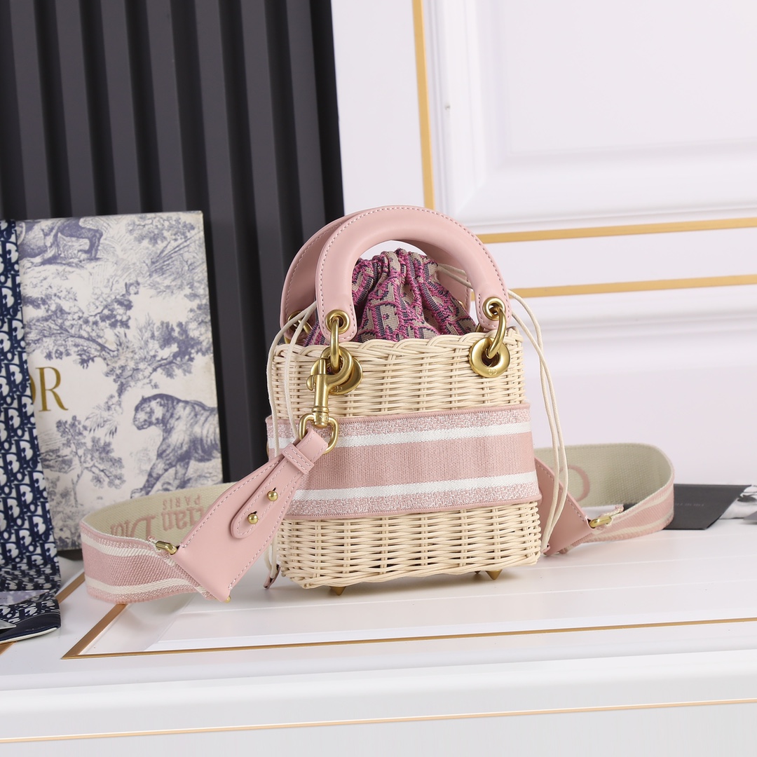 Small Lady Dior Bag Pink weave 0003 XB032 20cm