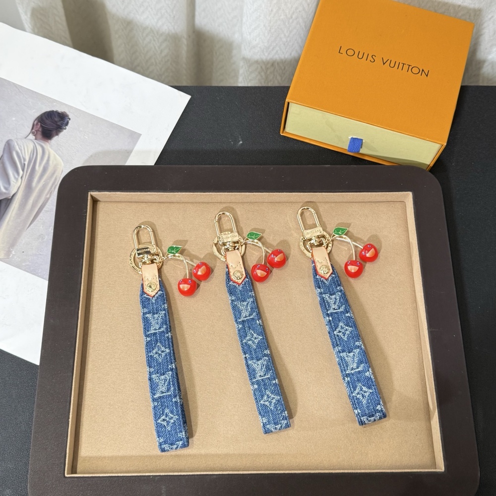 Louis Vuitton Key Chain LV X TM Denim Cerise Dragonne Embroidered Denim Keychain Bag Chain Accessories