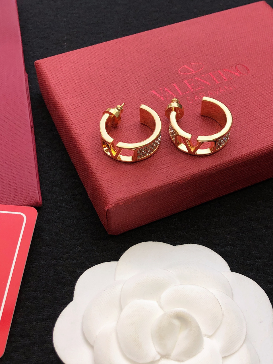 Valentino Jewelry Earring Rhinestone C-Shaped Hoop Earrings