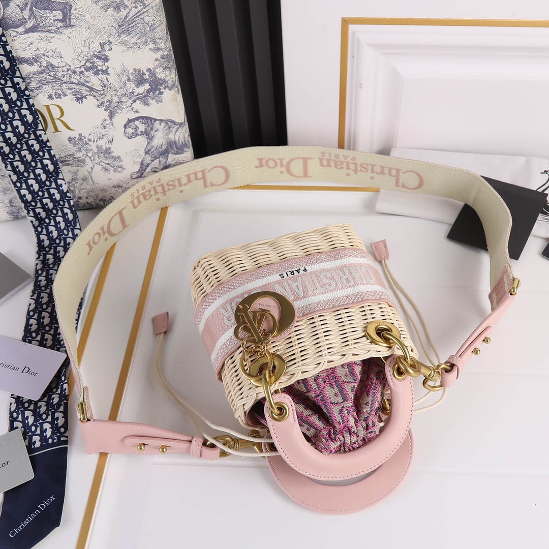 Small Lady Dior Bag Pink weave 0003 XB032 20cm