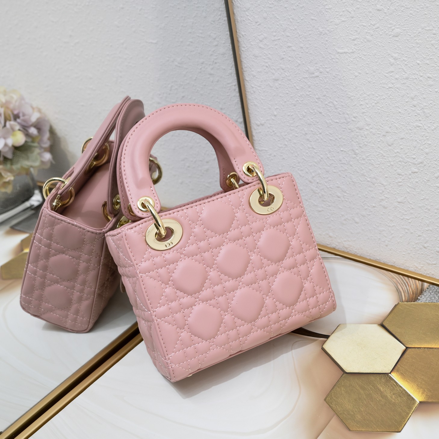 Mini Lady Dior Bag Pink Sheepskin 2077 LM051 17cm