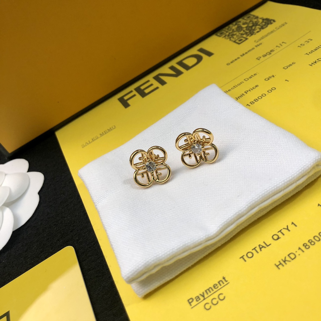 Fendi Jewelry Earring Single Diamond Hollow Flowers