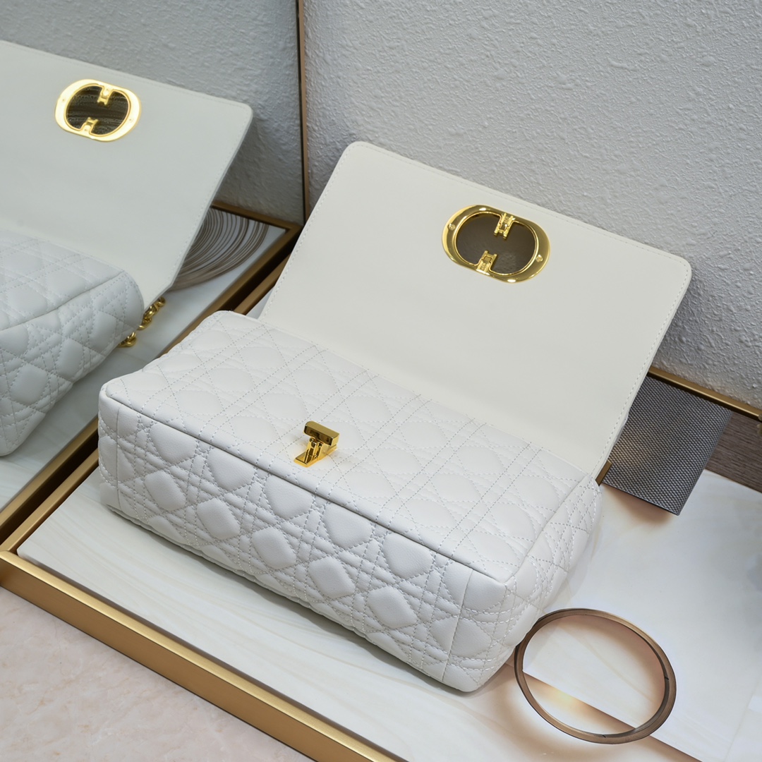 Large Dior Caro Bag White 9797 XB002 28cm