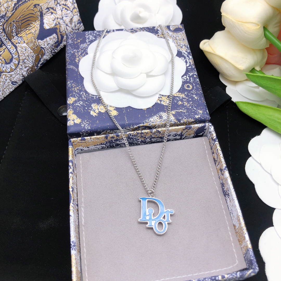 Dior Jewelry Necklace DIOR letter blue drops of oil