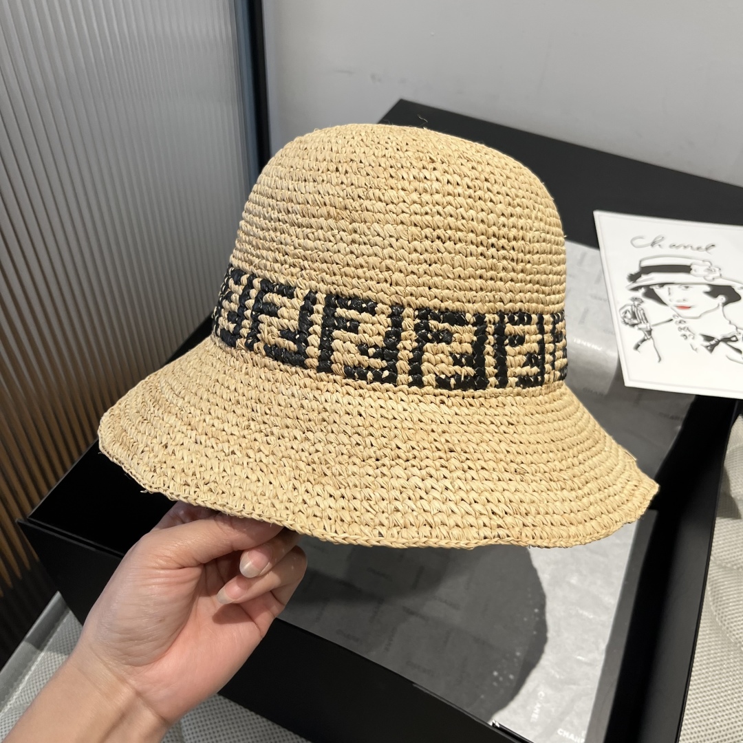 Fendi Hat Foldable Raffia Hat 57cm Accessories