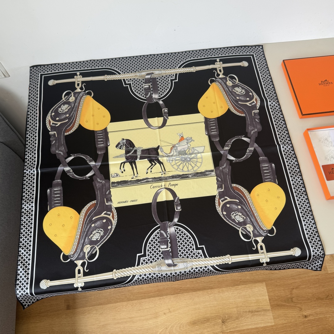 Hermes Mr. Carriage Square Scarf 100% Silk 90*90cm Accessories