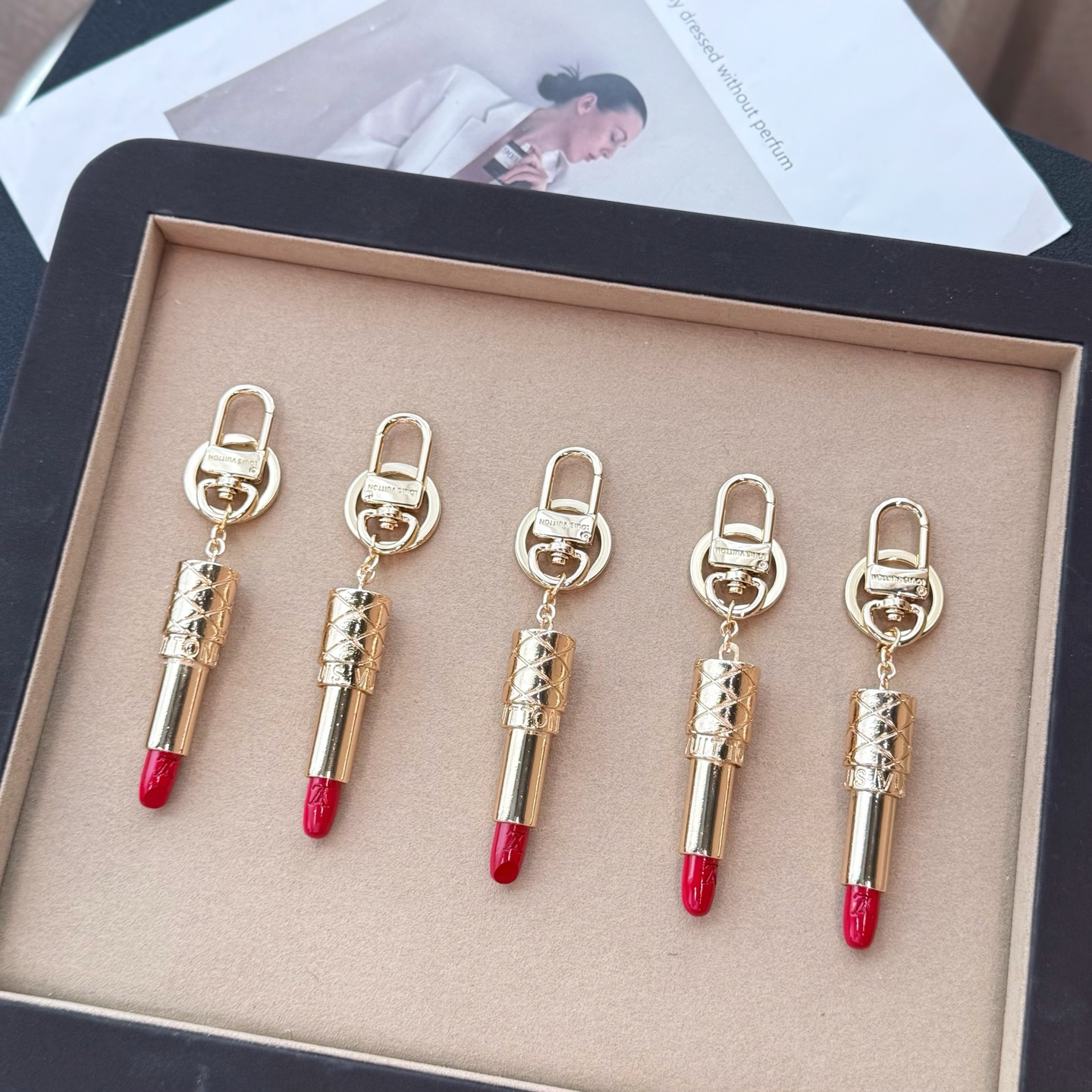 Louis Vuitton Key Chain Lipstick Metal Lipstick Tube Resin Tip Keychain Charm Accessories