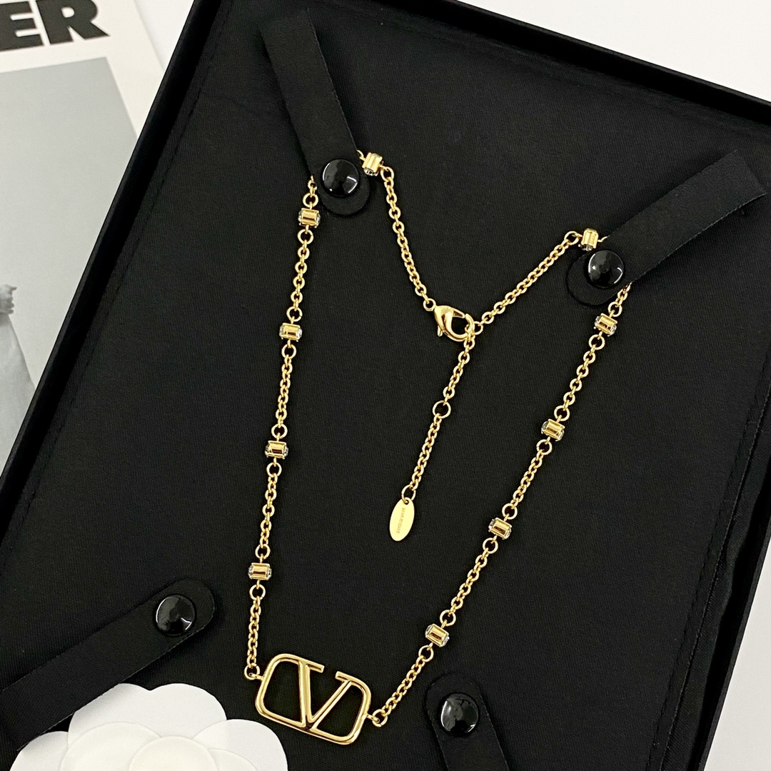 Valentino Necklace Rhinestone Logo Necklace Jewelry