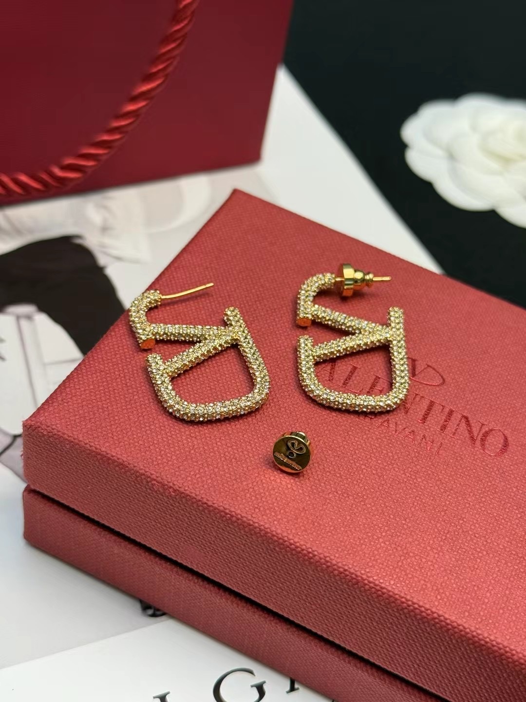 Valentino Jewelry Earring Diamond-Studded V-Shaped Stud Earrings