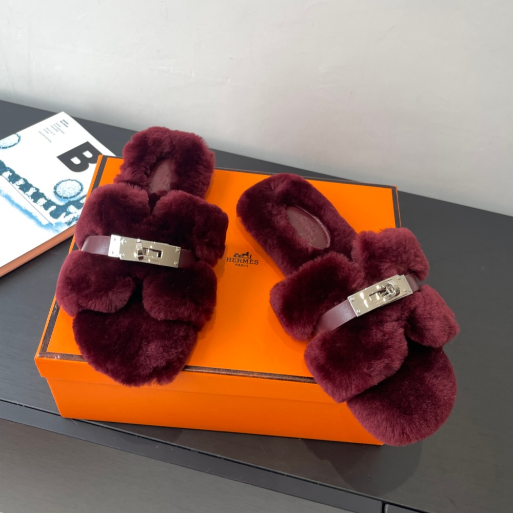 Hermes Shoes Slippers Wool Leather Shoe