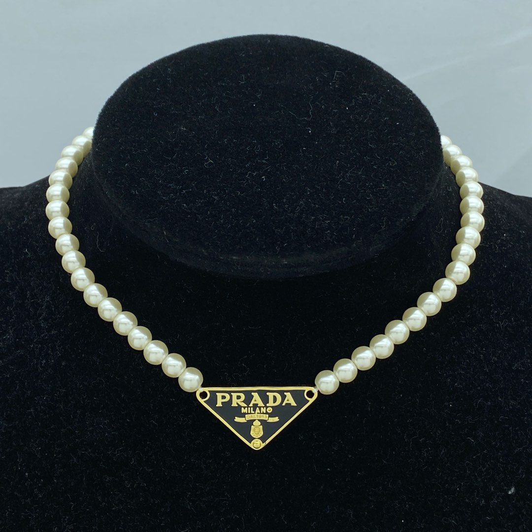 Prada Jewelry Necklace Pearl Triangle
