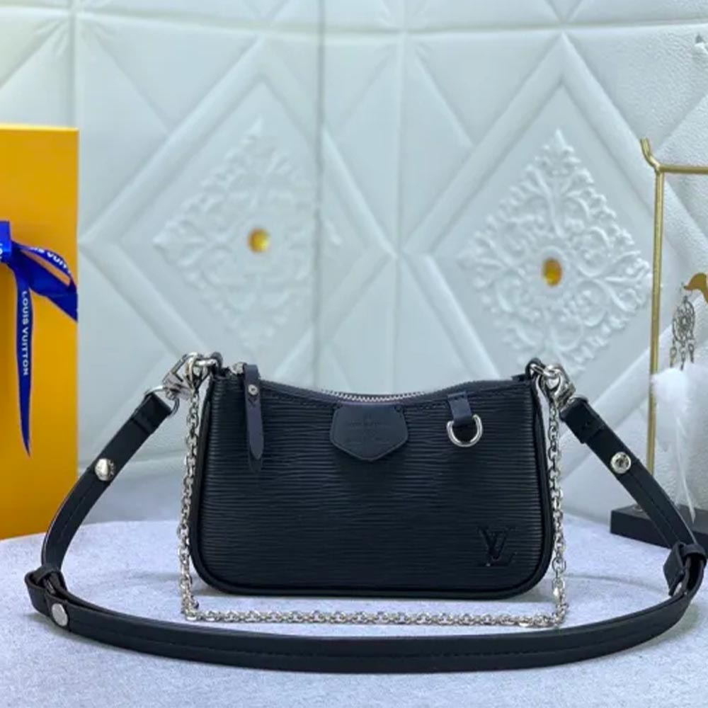 LV Easy Pouch On Strap Black water ripples M80349 MQ051 19cm