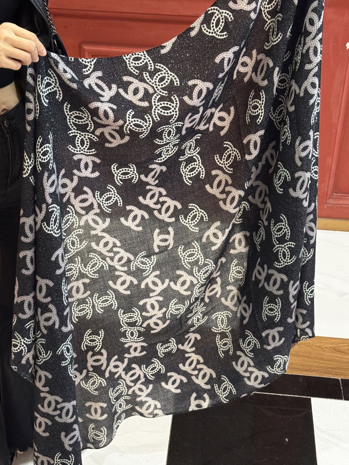 Chanel Scarf Silver Line Double C Pattern Scarf 100% Cashmere 110*200cm Accessories