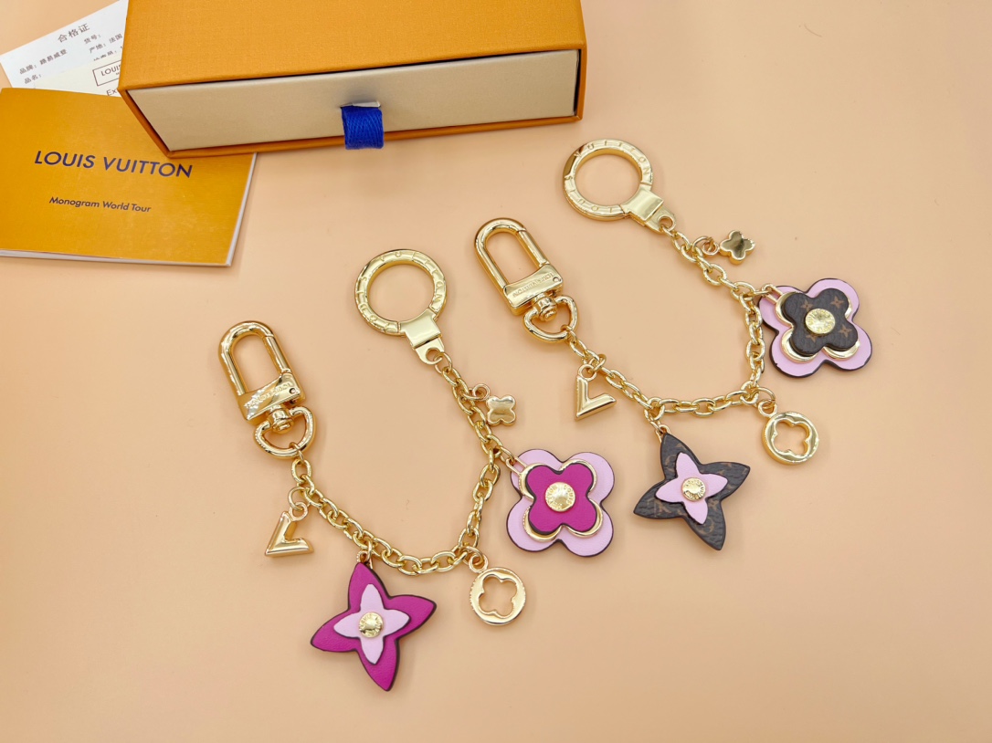 Louis Vuitton Key Chain Blooming Flowers Chain Coated Canvas Metal Bag Chain Accessories