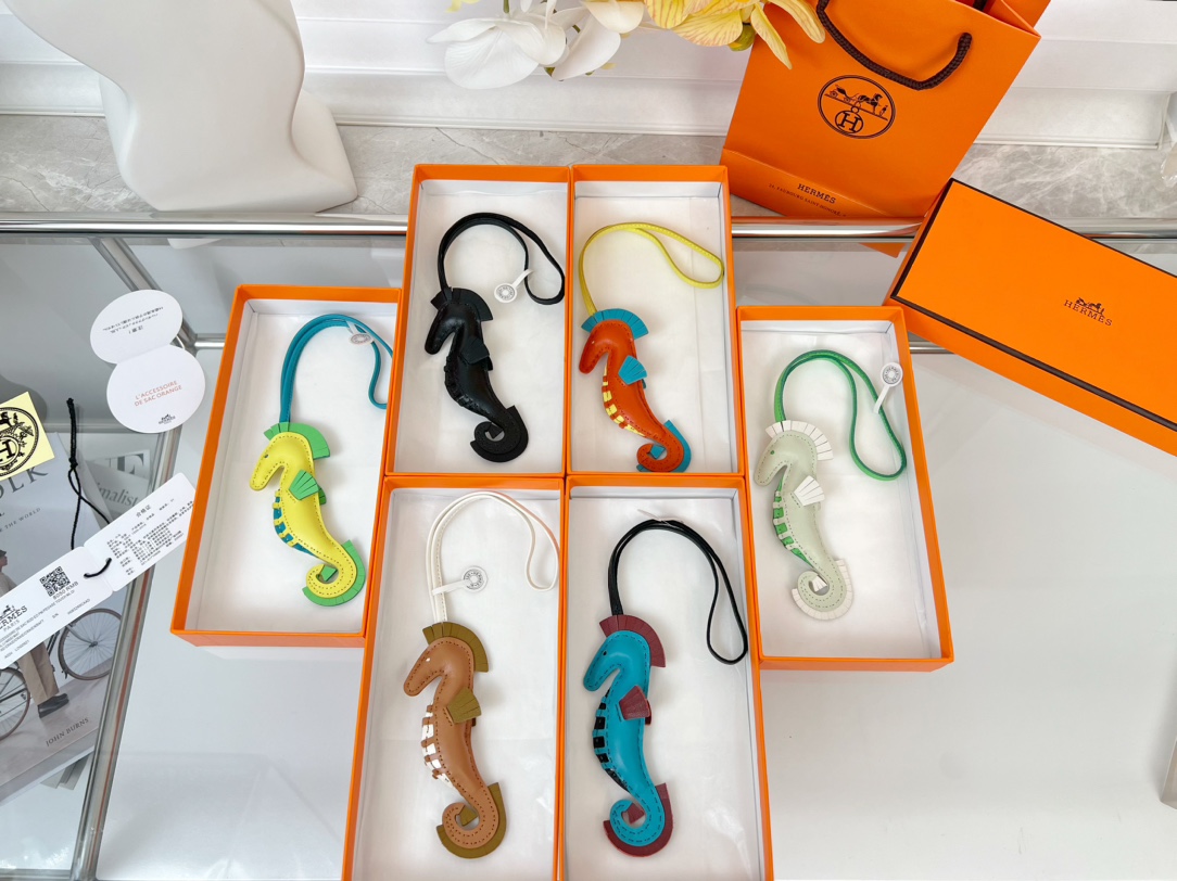 Hermes Key Chain Hippo Charm Imported Lambskin Keychain Pendant Accessories