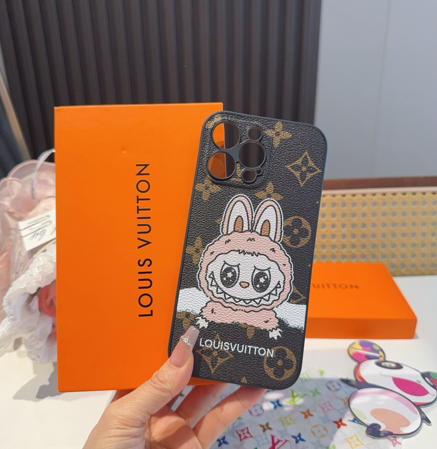 Louis Vuitton Phone Case Labubu Pattern All-Around Leather Phone Case Accessories