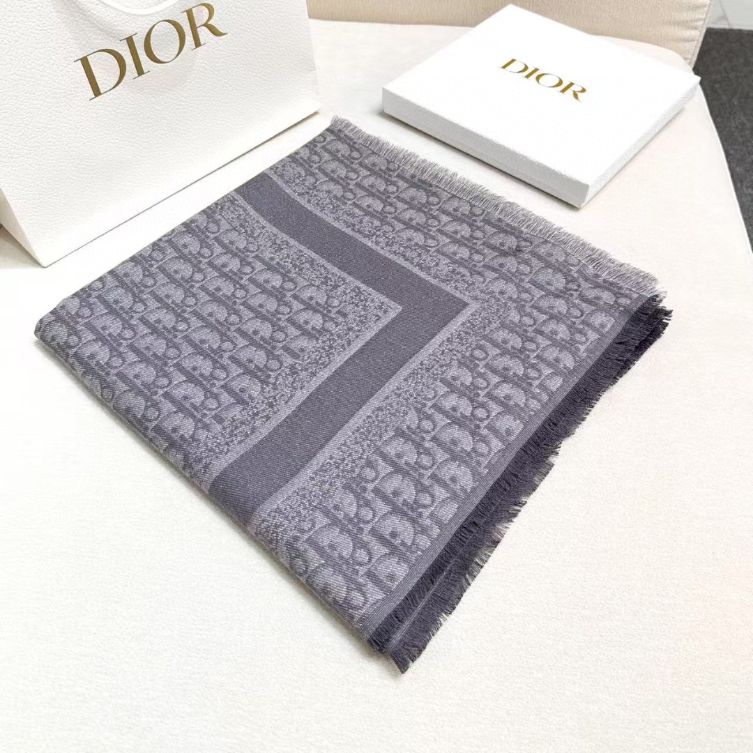 Dior Scarf Silver Thread Lettering Square Scarf 53% Wool 31% Silk 16% Cotton 140*140cm Accessories