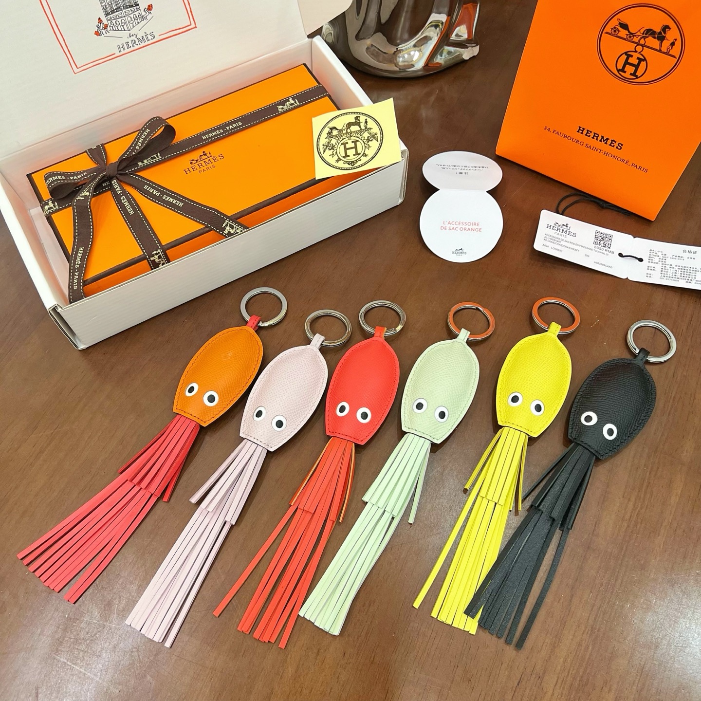 Hermes Key Chain Poulpe Keyring Imported Calfskin Keychain Pendant Accessories