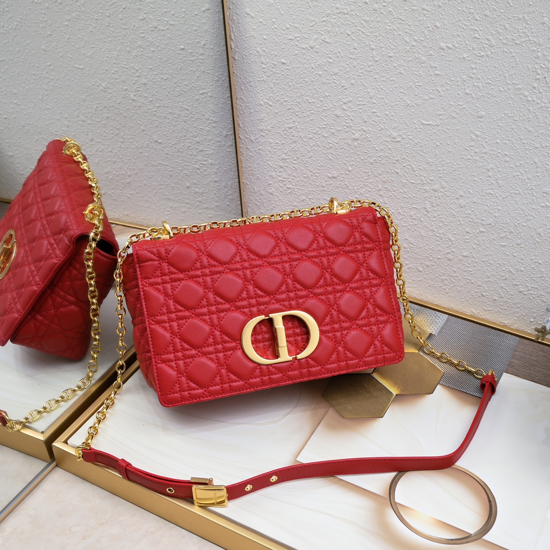 Large Dior Caro Bag Red 9797 XB002 28cm