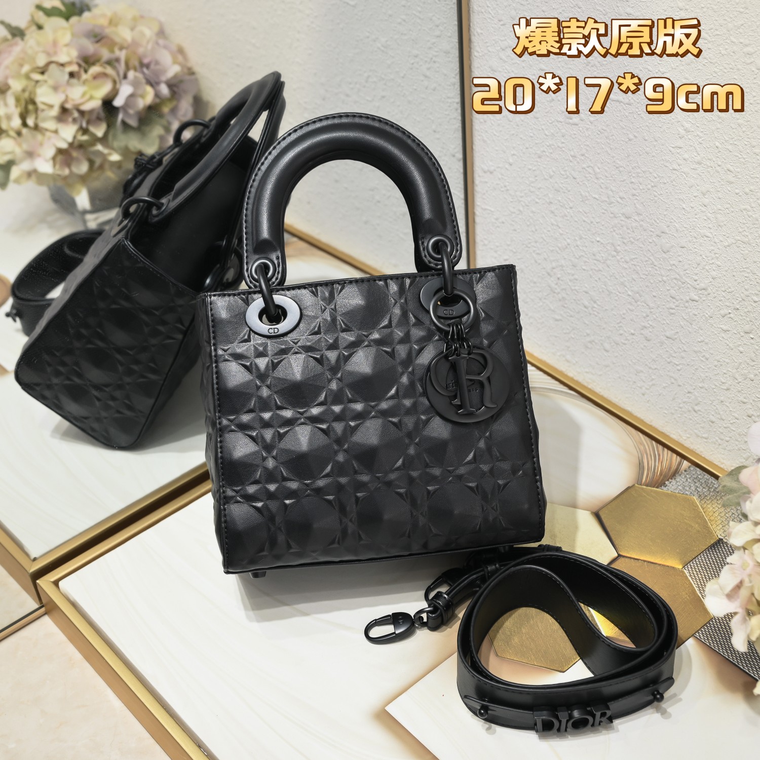 Small Lady Dior My ABCDior Bag Black Diamond Motif 4002 XB091 20cm