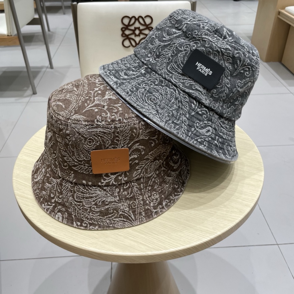Hermes Hat Printed Denim Bucket Hat Accessories