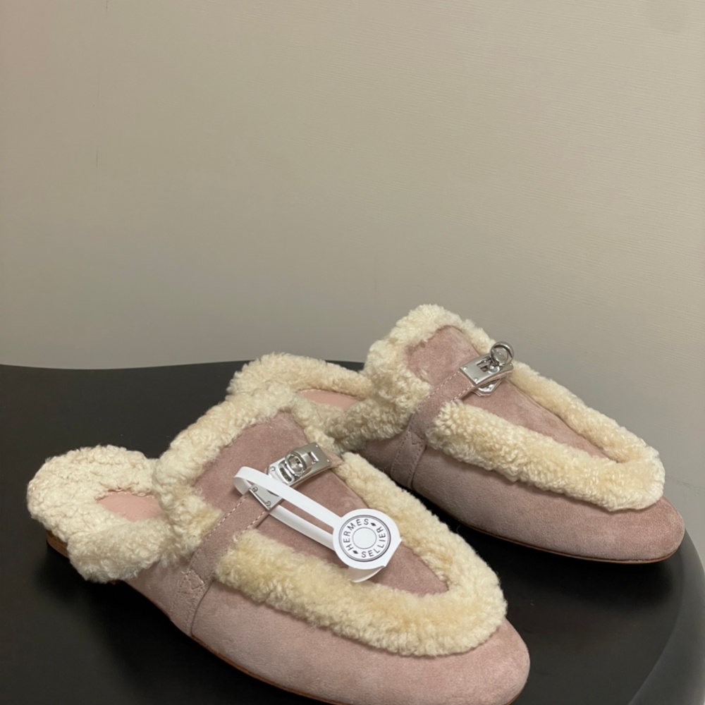 Hermes Shoes Slippers Wool Leather Shoe