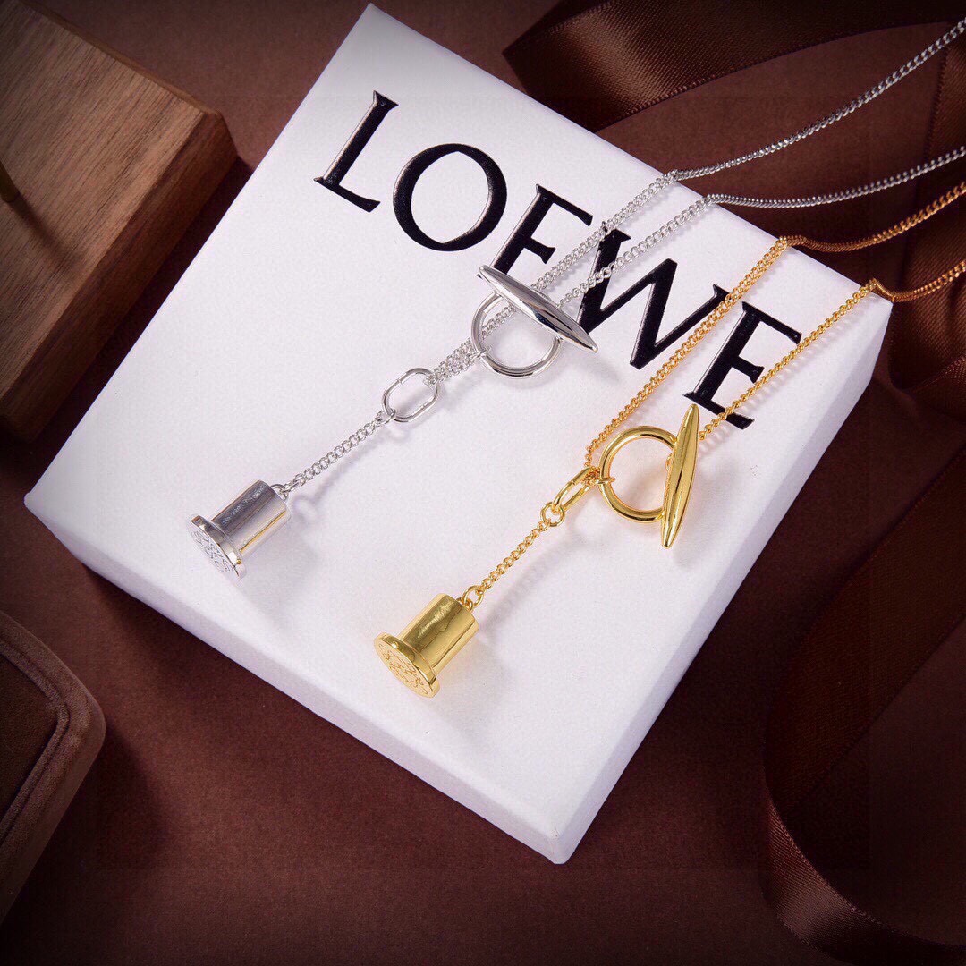 Loewe Jewelry Necklace EAnagram Logo Seal Pendant Necklace