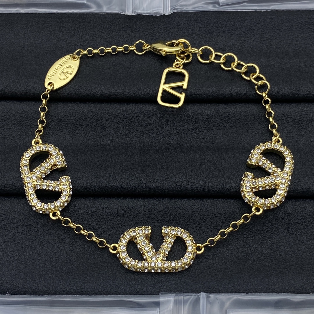 Valentino Jewelry Bracelets Full Diamond V-Logo Bracelet