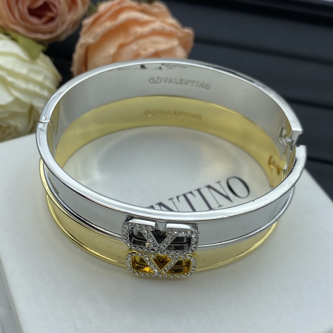 Valentino Jewelry Bangle Diamond-Encrusted V-Logo Bangle