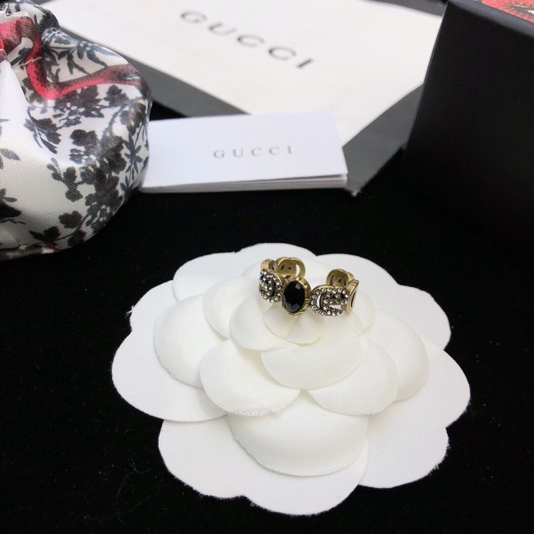 Gucci Jewelry Rings Retro G pattern embellished with exquisite black agate diamonds