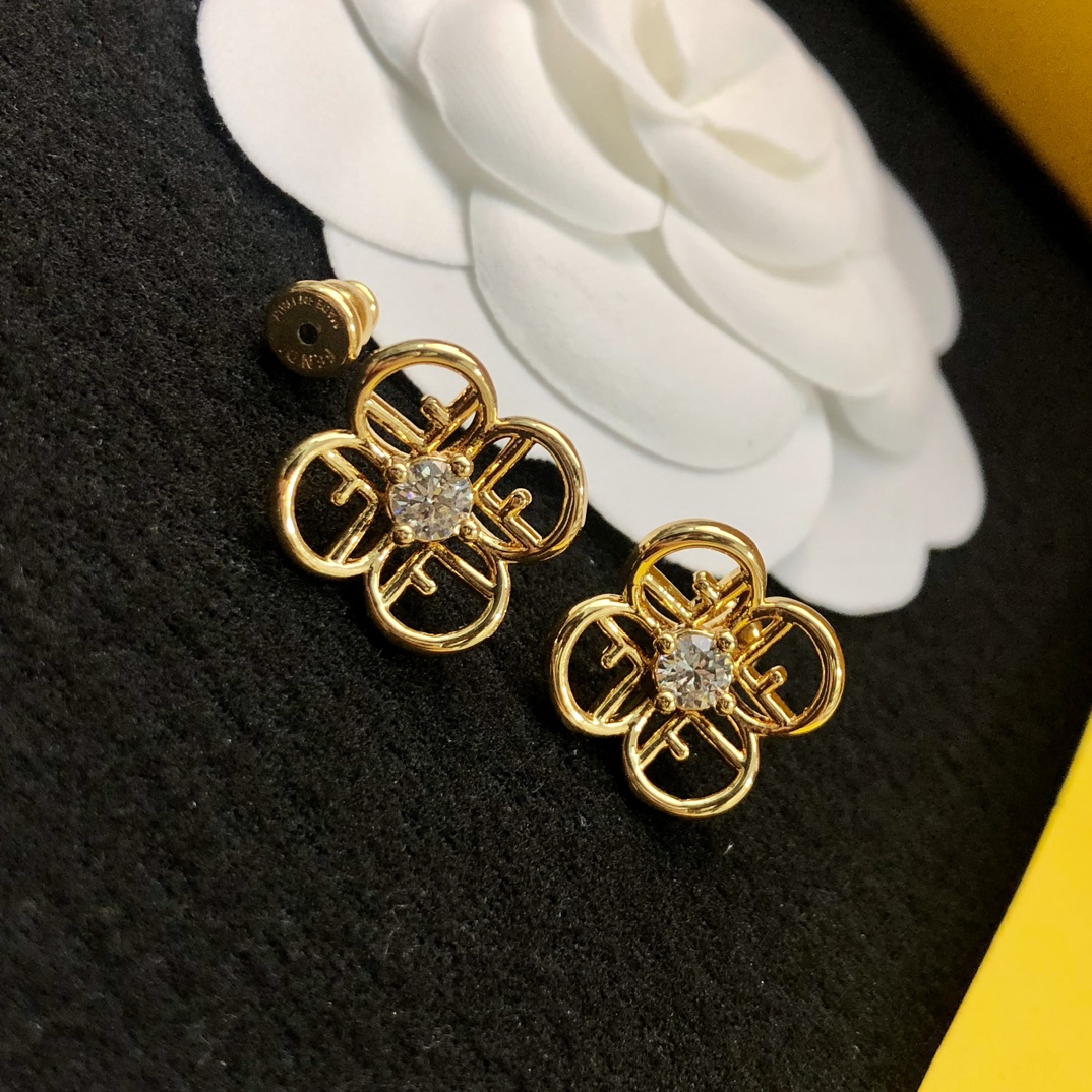Fendi Jewelry Earring Single Diamond Hollow Flowers