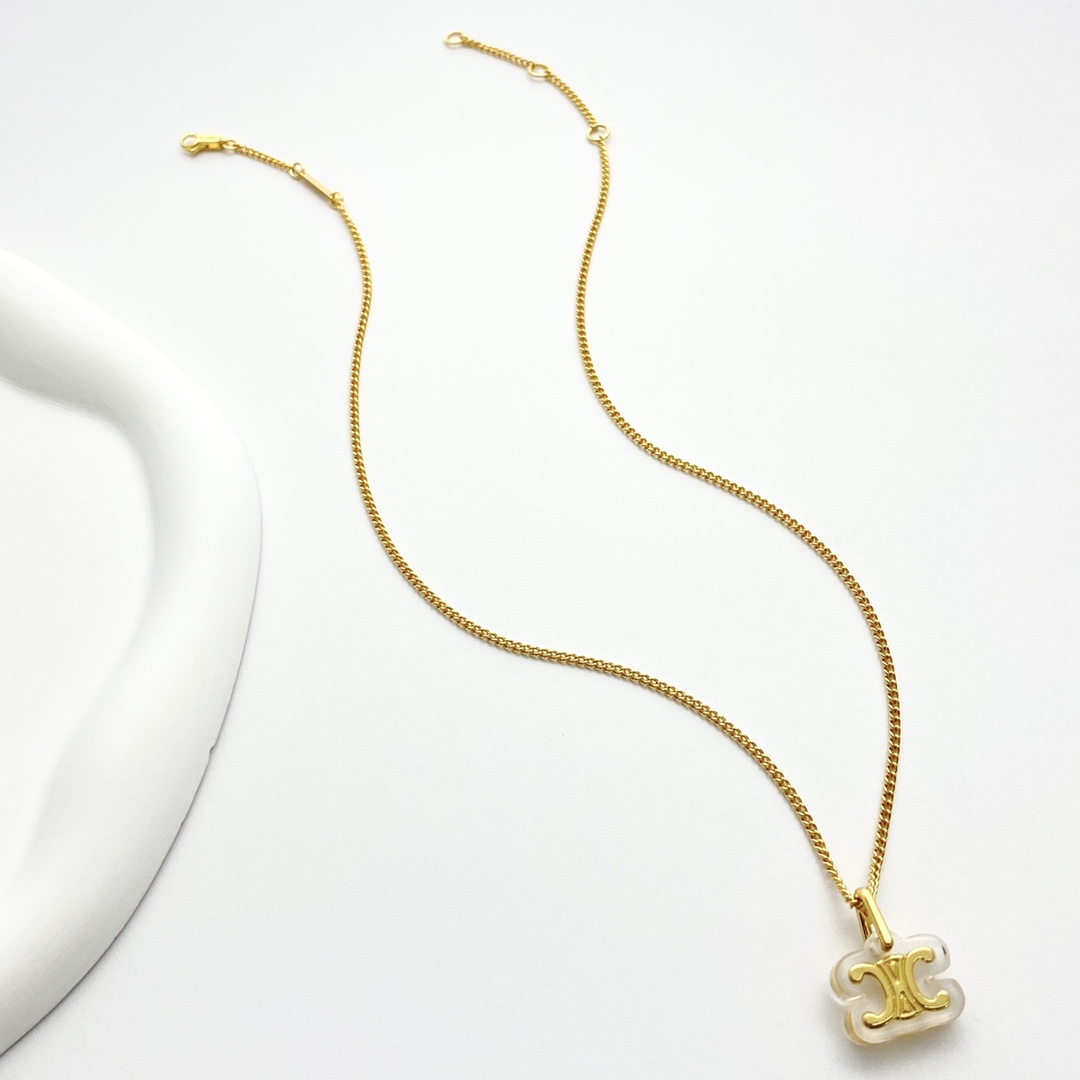 Celine Jewelry Necklace Transparent Golden Arc de Triomphe Necklace