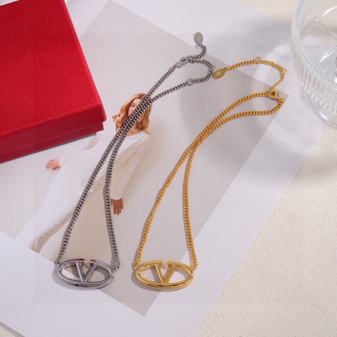 Valentino Necklace V-Shaped Logo Pendant Necklace Jewelry