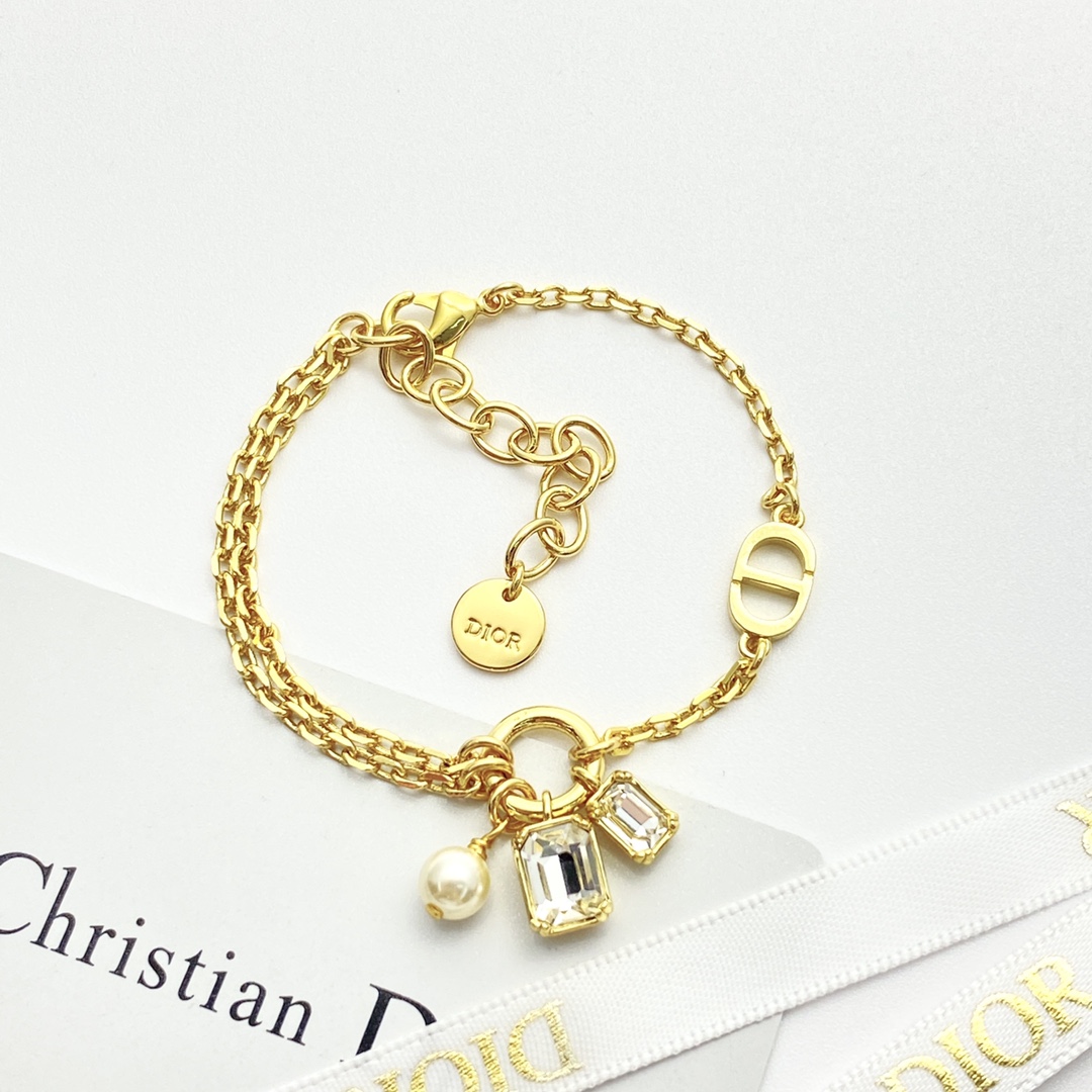 Dior Jewelry Bracelets CD Crystal Sugar Pearl Double Bracelet