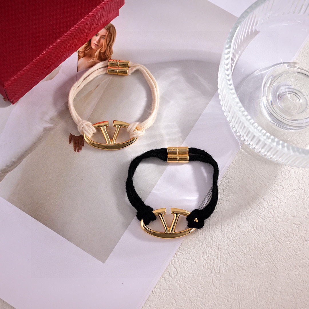 Valentino Jewelry Bracelets Oval V-Logo Cord Bracelet
