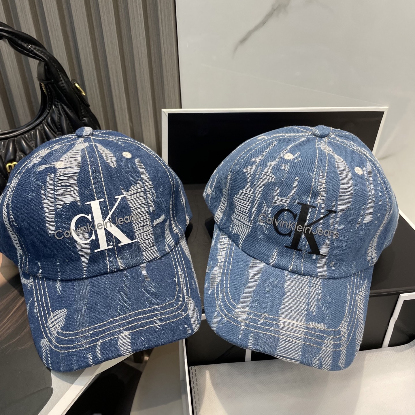 CK Hat Washed Distressed Denim Baseball Cap Accessories