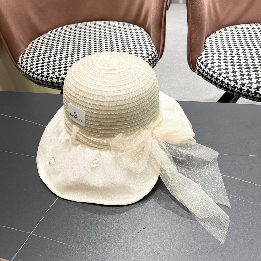 Moncler Hat Mesh Bucket Hat With Bow And Ribbon Accessories