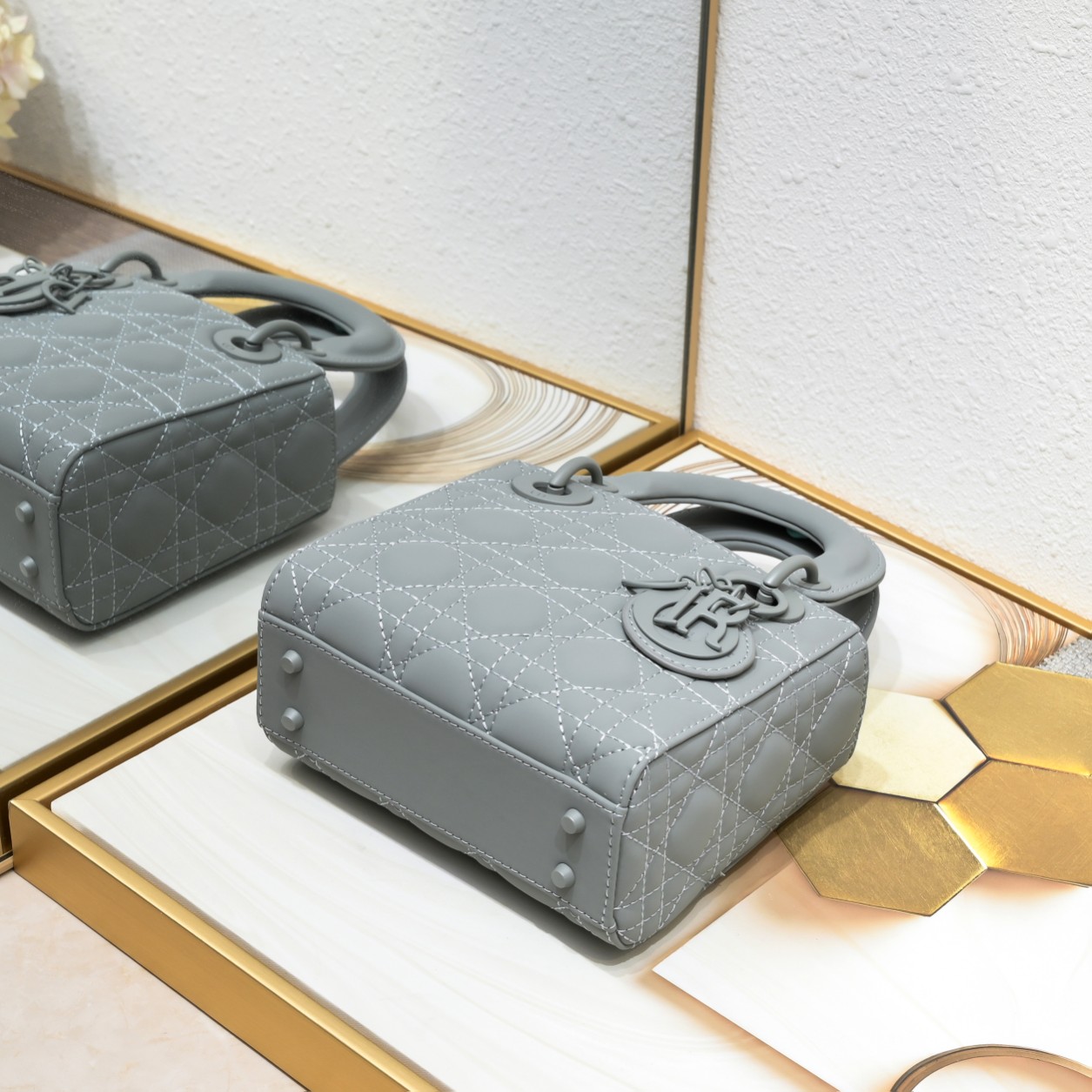 Mini Lady Dior Bag Grey Matte 2022 LM051 17cm