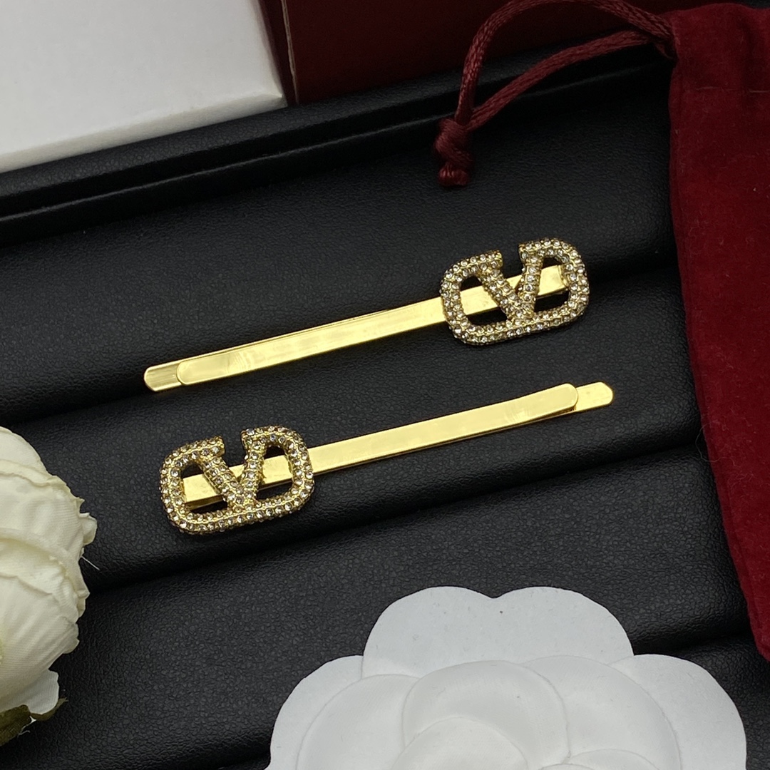 Valentino Jewelry Hairpin Full-Diamond Square Vlogo Straight Hairpin