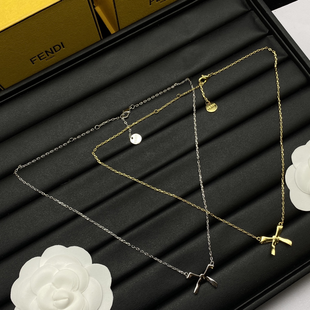 Fendi Jewelry Necklace Thin Chain Bow Design