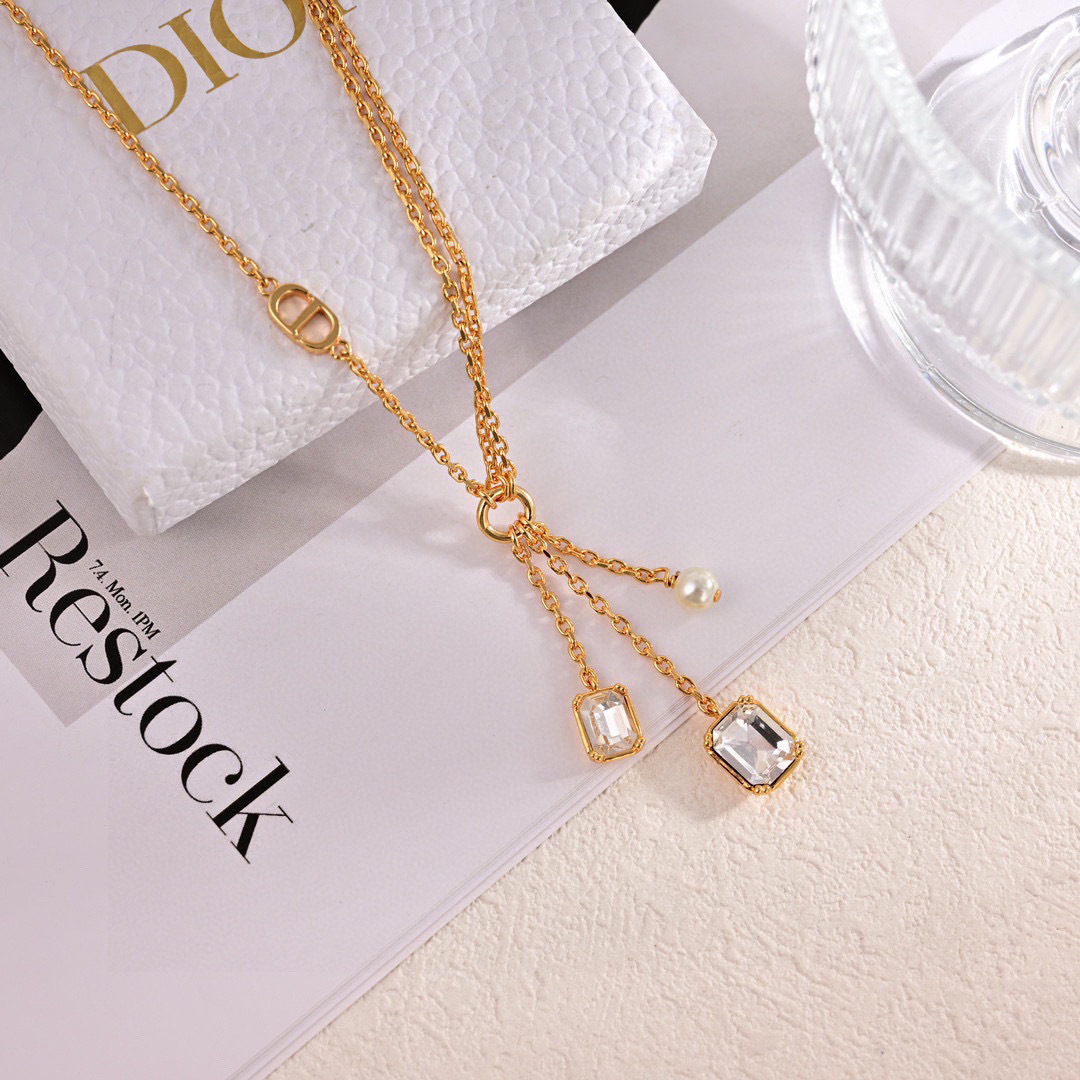 Dior Jewelry Necklace Metal Textured Reverse Edition Letter