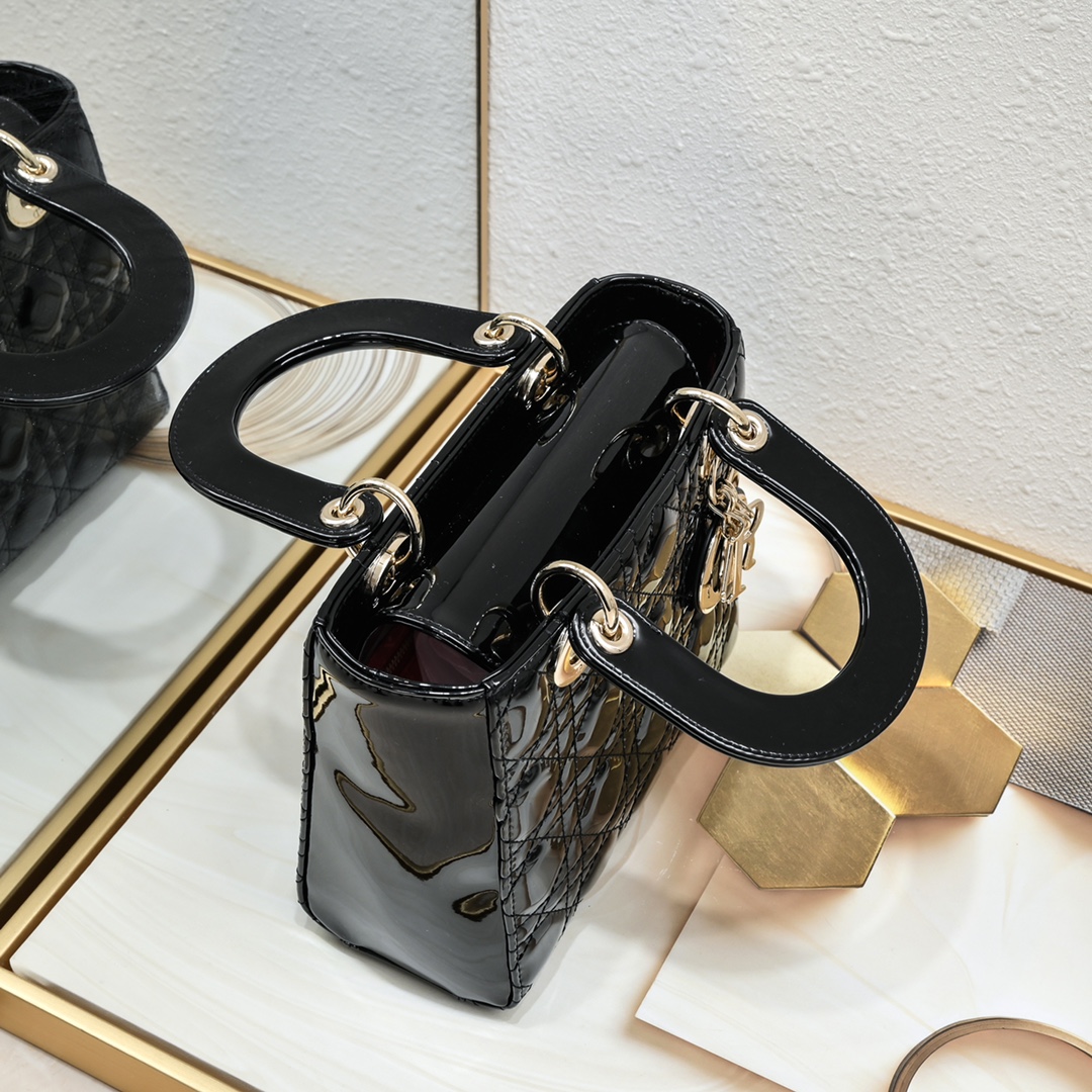 Small Lady Dior My ABCDior Bag Black gold patent leather CD2026 XB081 20cm