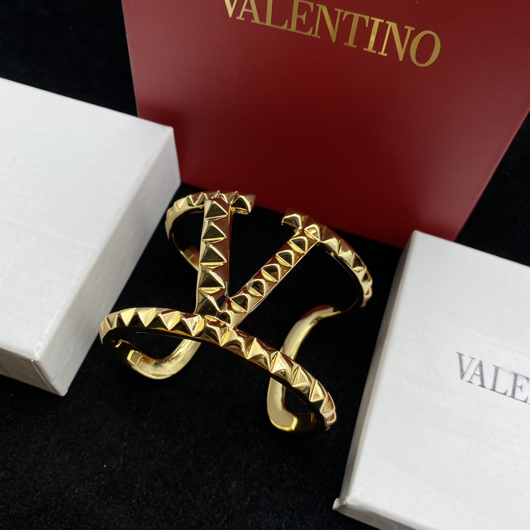 Valentino Jewelry Bracelets Wide V Logo Rivet Cuff Bracelet