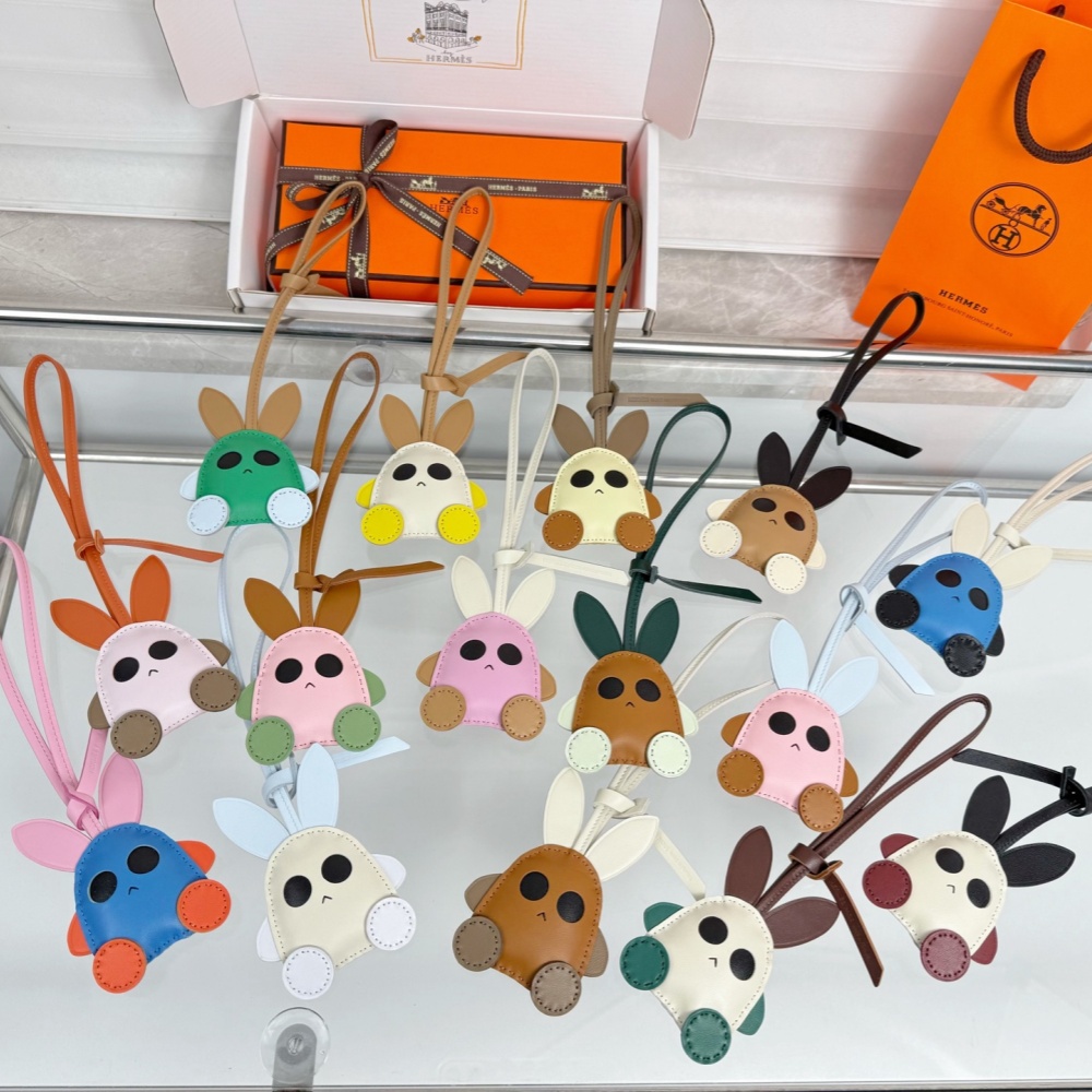 Hermes Key Chain Bunny Imported Lambskin Keychain Pendant Accessories