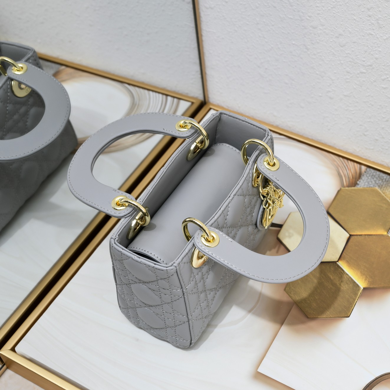 Mini Lady Dior Bag Grey Sheepskin 2077 LM051 17cm