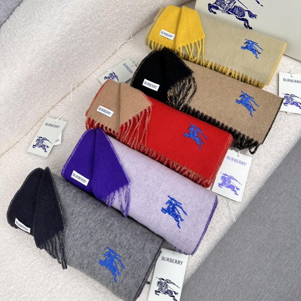 Burberry Embroidered Double-Sided Curve Scarf 100% Cashmere 30*180cm Accessories